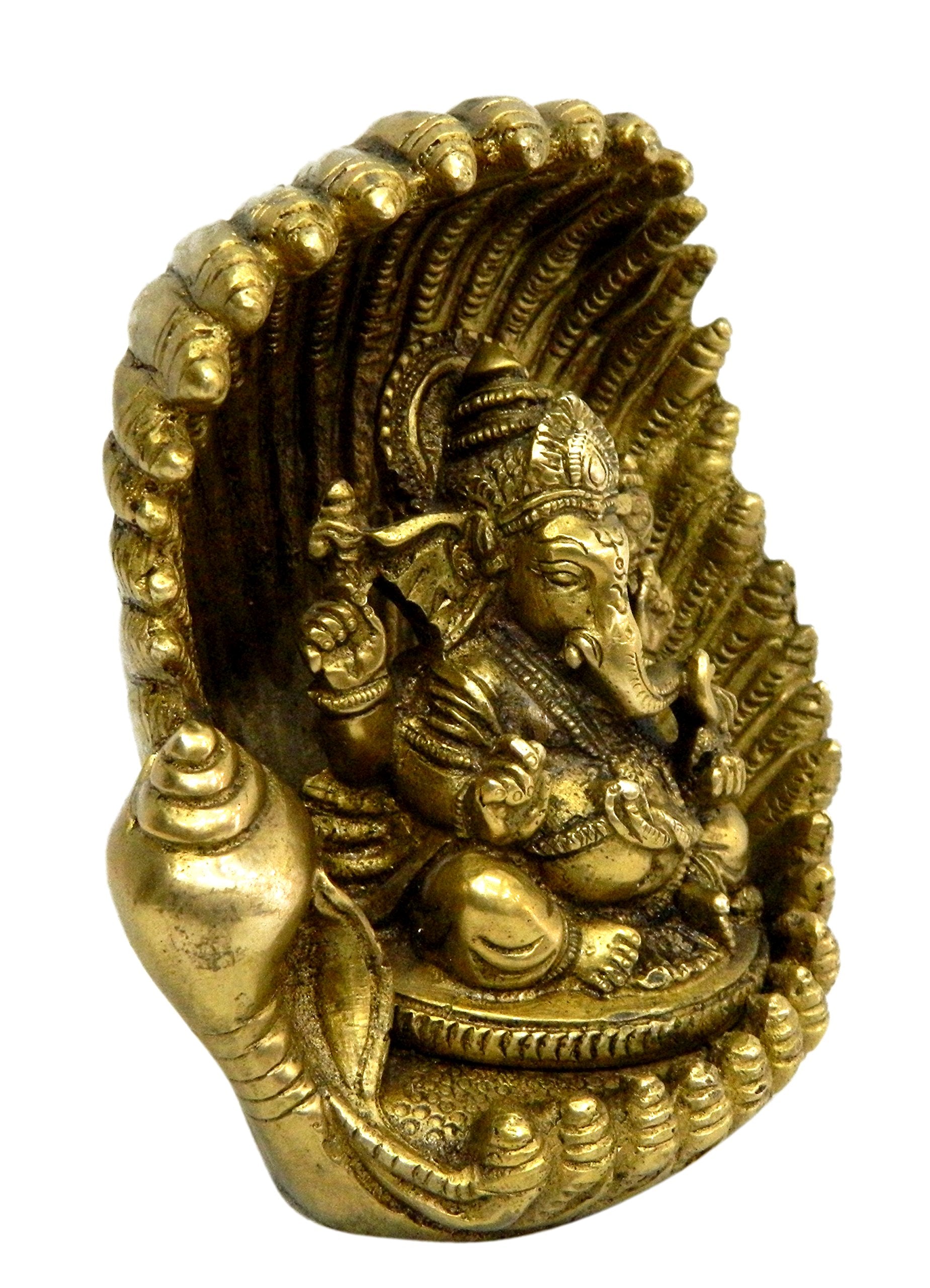 Kalarambh Brass Ganesha/Ganesh/Ganpati Idol Murti Statue For Home Pooja Puja Mandir Decor Collectible Handicraft Art, Yellow, 6